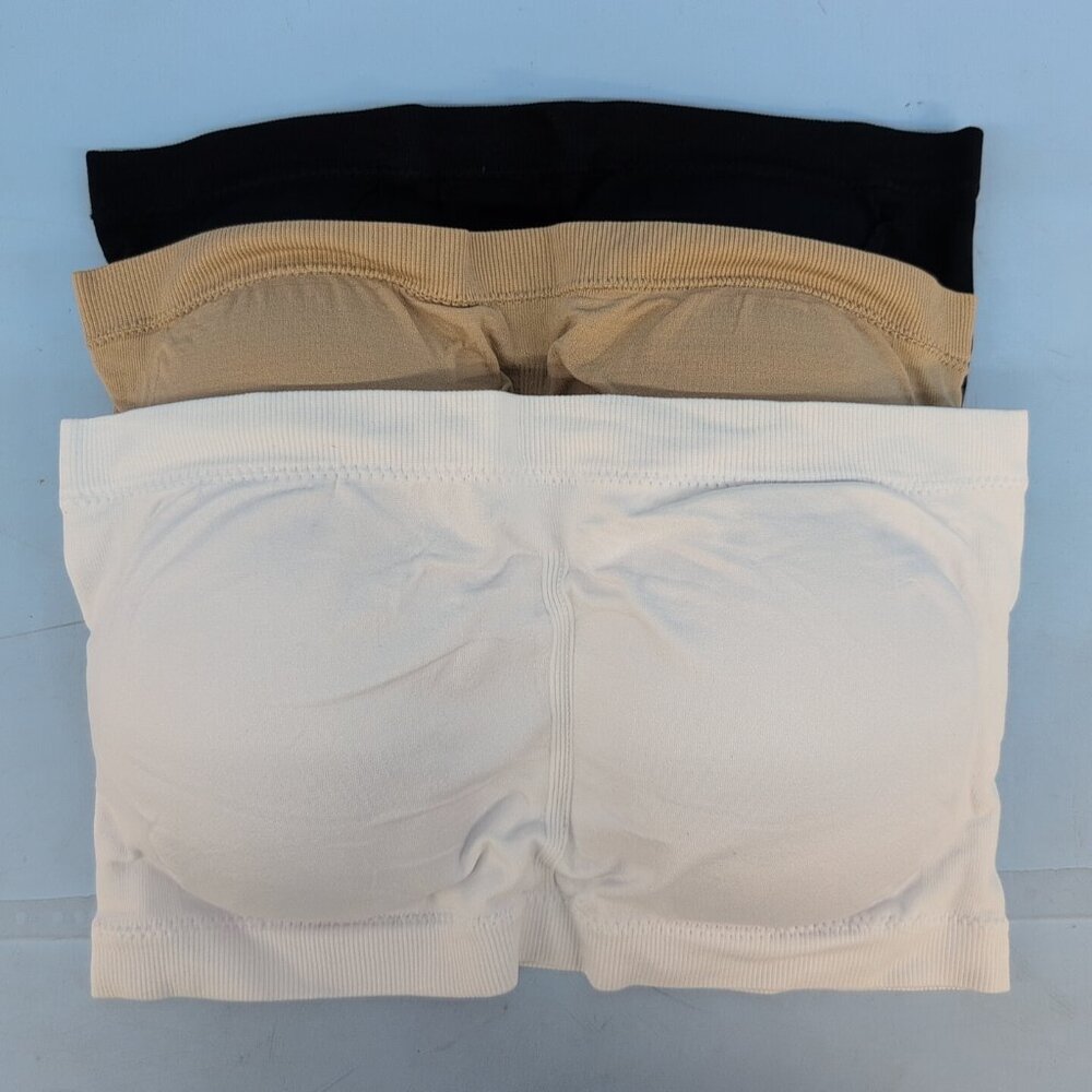 Womens Elastic Waist Strapless Stretch Bandeau Bra 5XL White Black Tan Pack Of 3